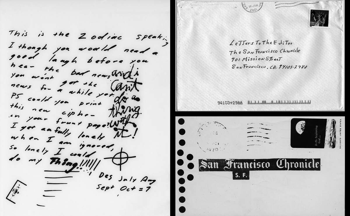 A card mailed to The Chronicle by the Zodiac in 1969 included a letter and a cryptogram.