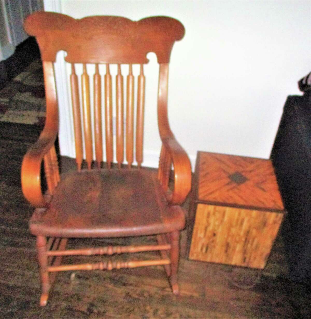 Rocking chair and burnt bamboo cube