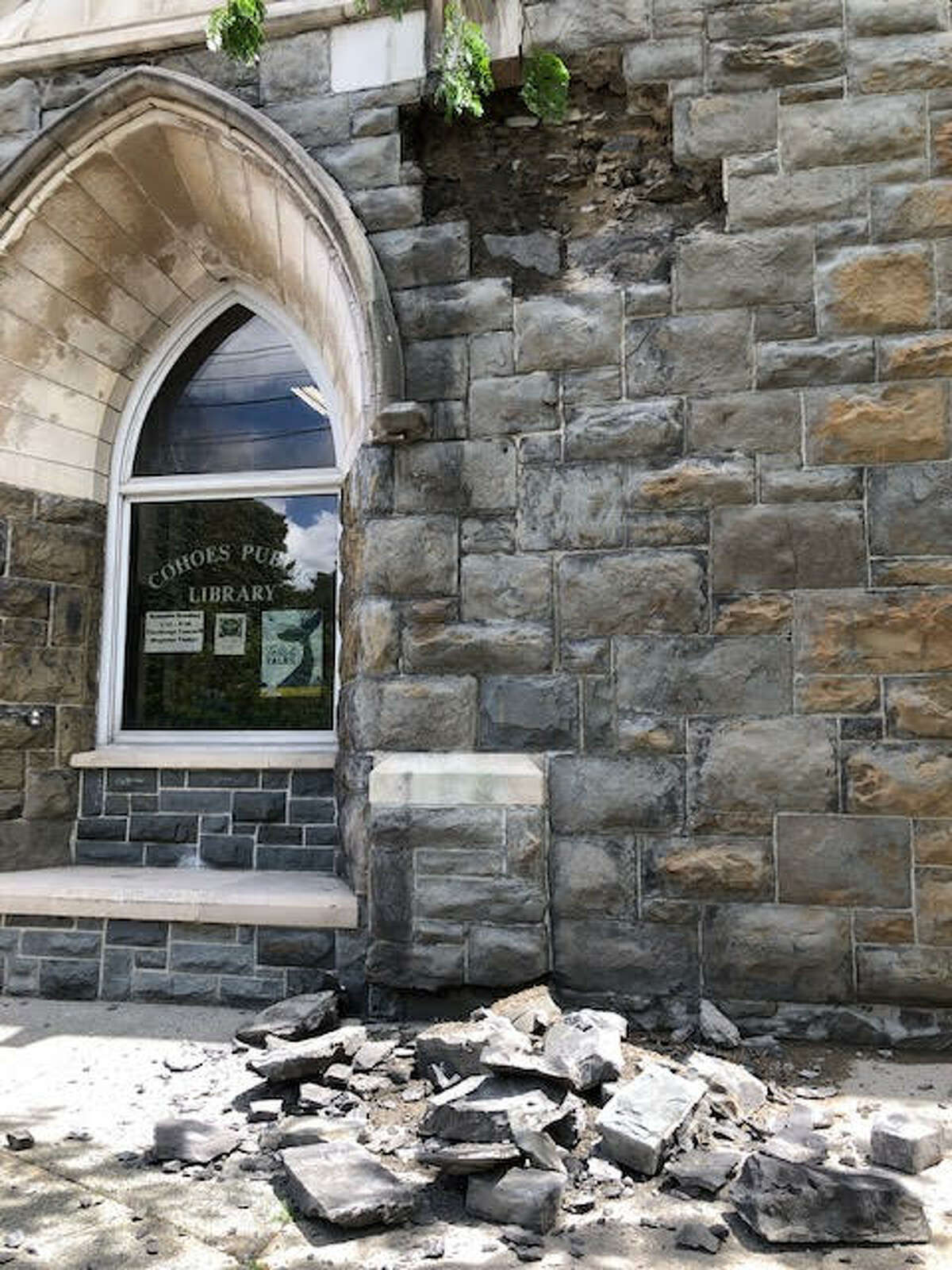 A portion of an exterior wall at the Cohoes Publc Library has collapsed. City officials said a subsequent assessment of the building as "shown other worrisome areas."