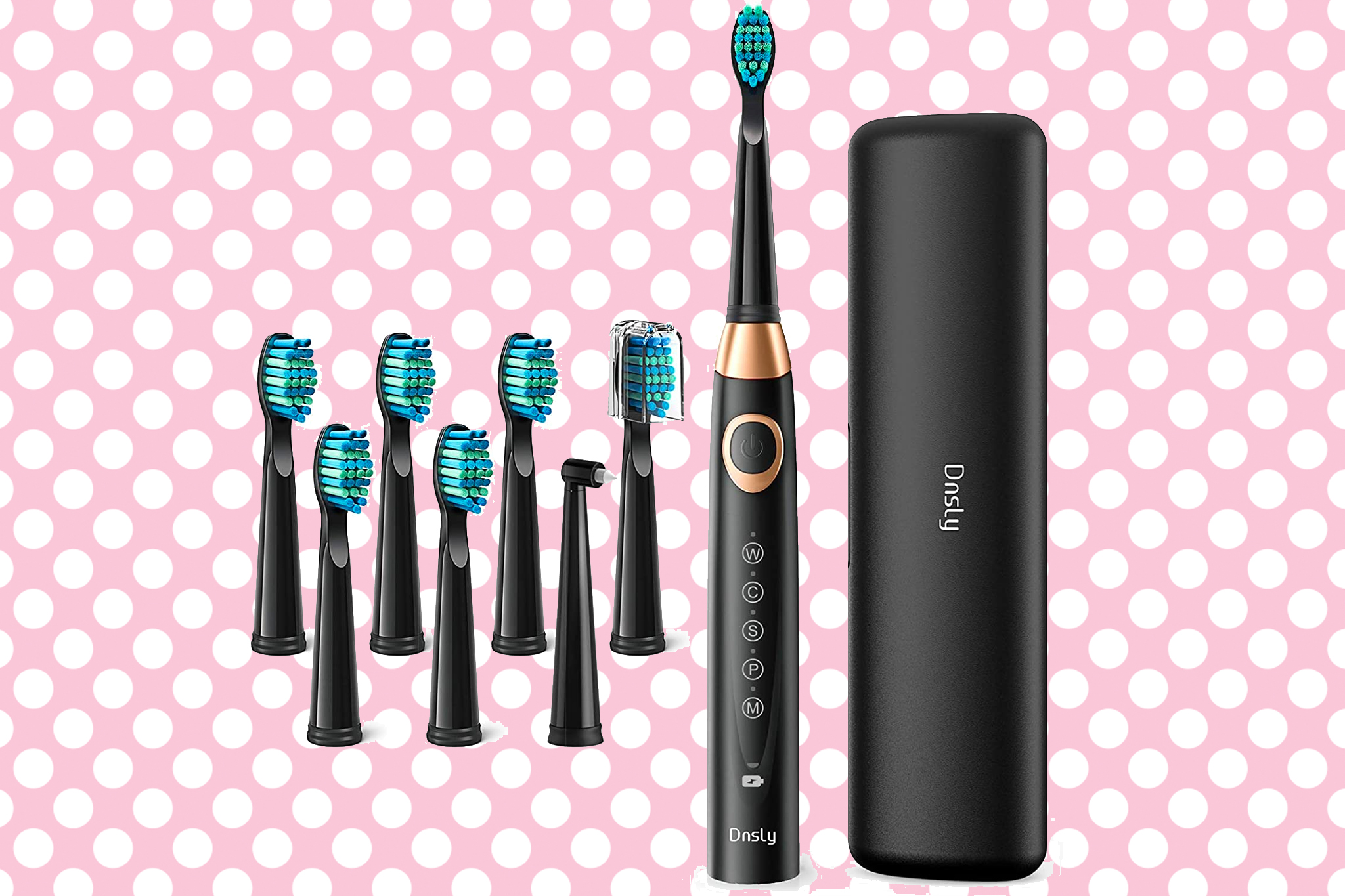 This electric toothbrush sale includes seven replacement heads