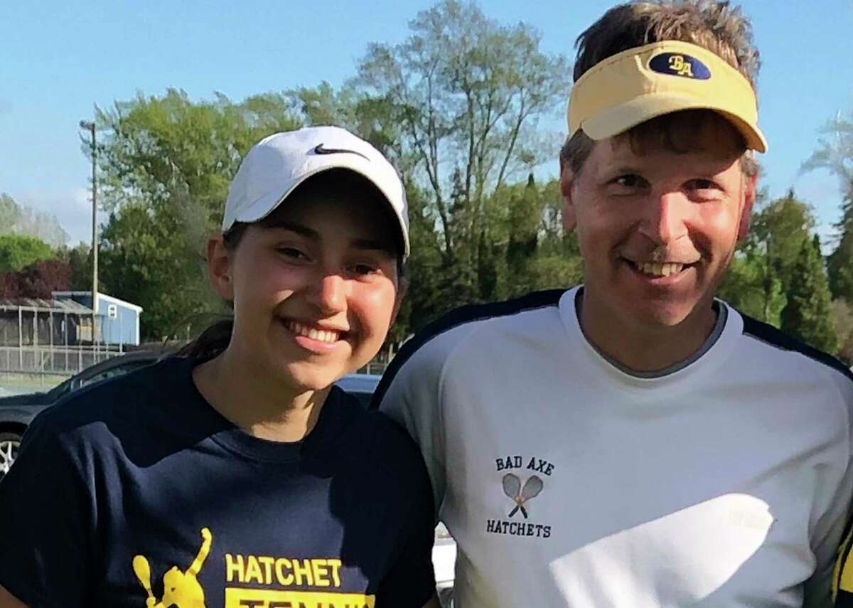 Bad Axe girls tennis player Katey Krohn poses with Coach Mark Prescott, who died June 23 in a cycling accident. (Katey Krohn/Courtesy photo)