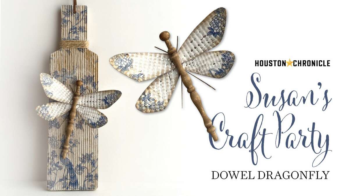 DOWEL DRAGONFLY Join Houston Chronicle design director Susan Barber to learn how to make a dragonfly using a dowel and a cookie sheet. She also shows us a cool way to decoupage on corrugated paper.