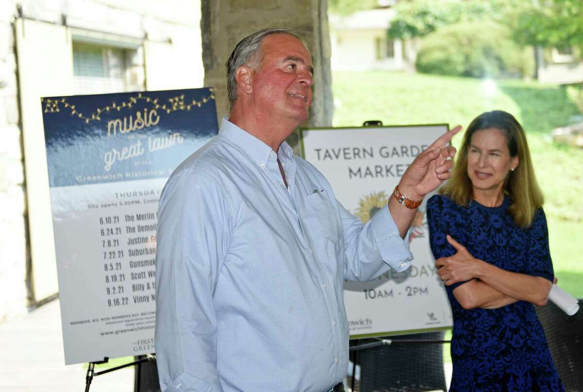 State Rep. Steve Meskers, D-Greenwich, left, and Connecticut Lt. Gov. Susan Bysiewicz promote the state's Summer at the Museum program at the Greenwich Historical Society in the Cos Cob section of Greenwich, Conn. Wednesday, July 7, 2021. The initiative enables Connecticut children 18 and under, plus one accompanying adult, to receive free admission at museums throughout the state this summer. Greenwich Historical Society and more than 90 other participating Connecticut museums were awarded a substantial grant from the state and federal COVID relief funds as part of the Gov. Lamont's plan to provide children and families with engaging summer enrichment and learning experiences in the wake of the COVID-19 pandemic.