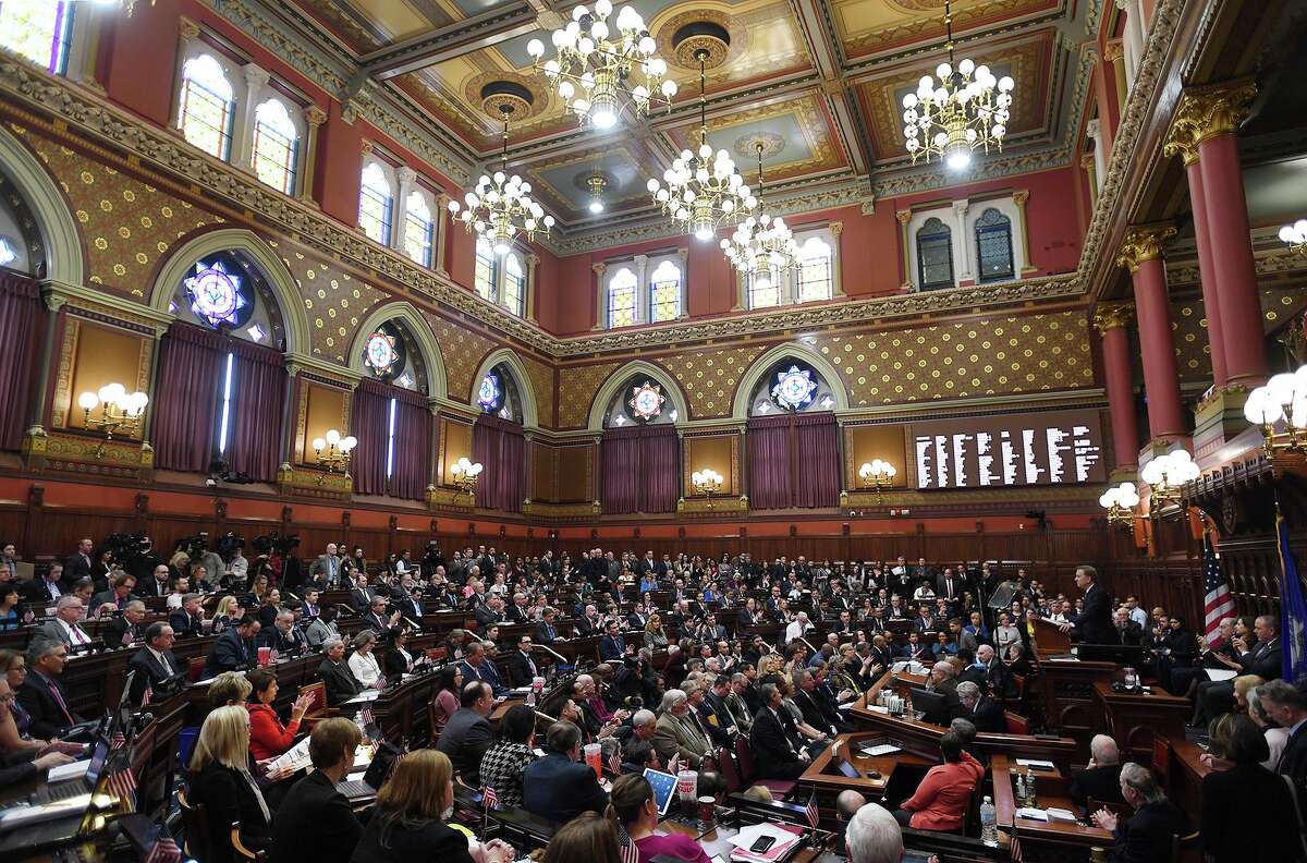 Governor Ned Lamont delivers his budget address to the general assembly at the Capitol in Hartford, Conn. on Wednesday, February 20, 2019.
