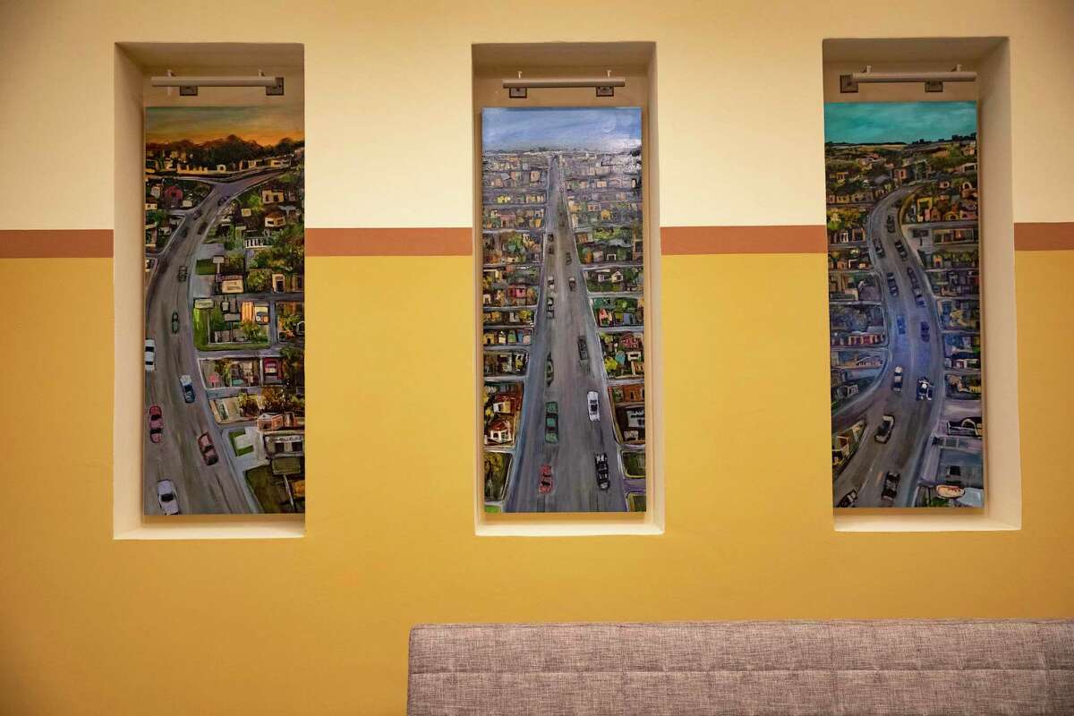 Ana Fernandez' oil painting "Three Streets" depicts the neighborhoods along Austin Highway, Culebra Road and Fredericksburg Road.