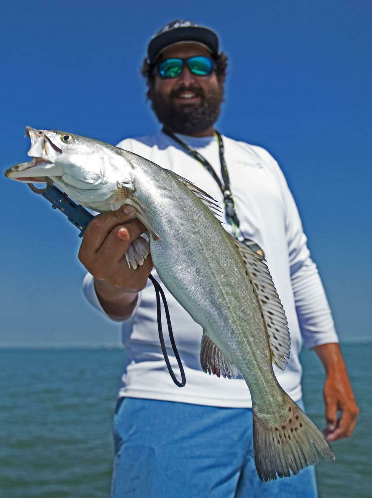 On a fishing journey that started before dawn off the tip of the South Jetty at Port Aransas, Capt. Jared McCulloch escaped crowds and searched for fish until ending up at an oil rig in Corpus Christi Bay that produced this 21-inch speckled trout.