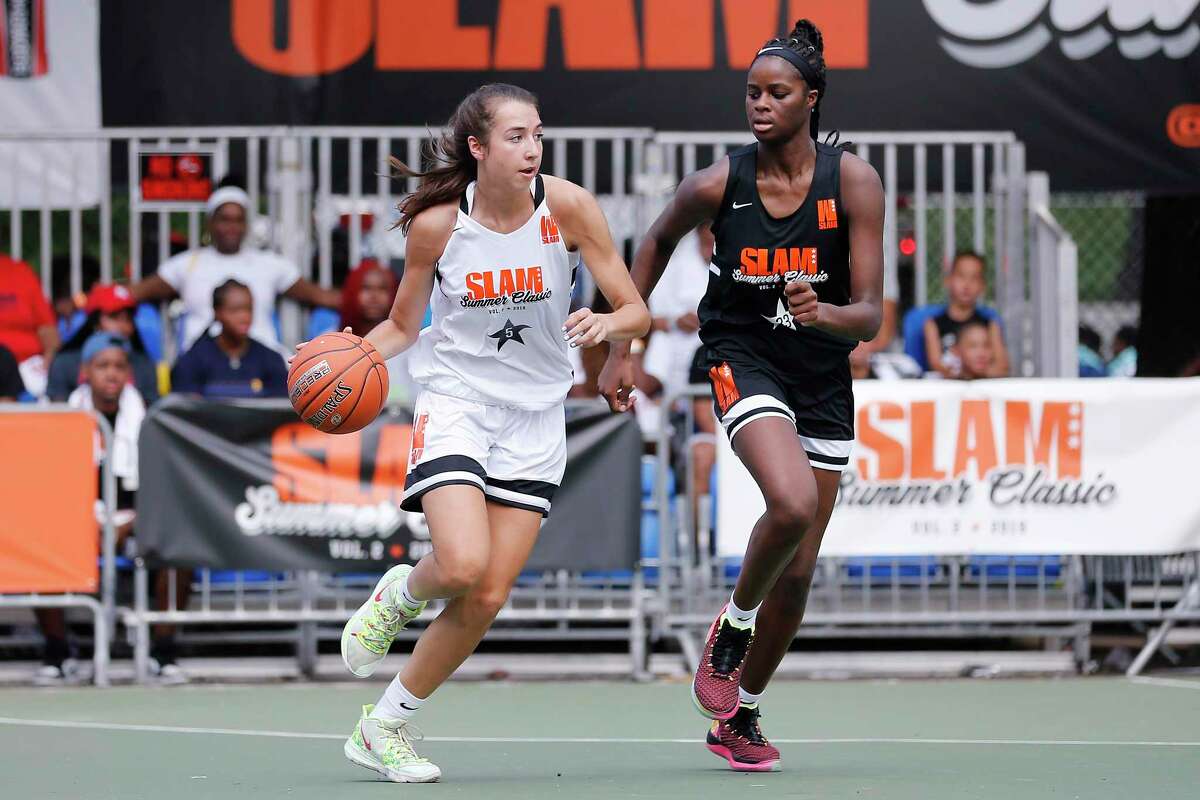 Caroline Ducharme drives up the court during the SLAM Summer Classic 2019 girls game at Dyckman Park on August 18, 2019 in New York City.