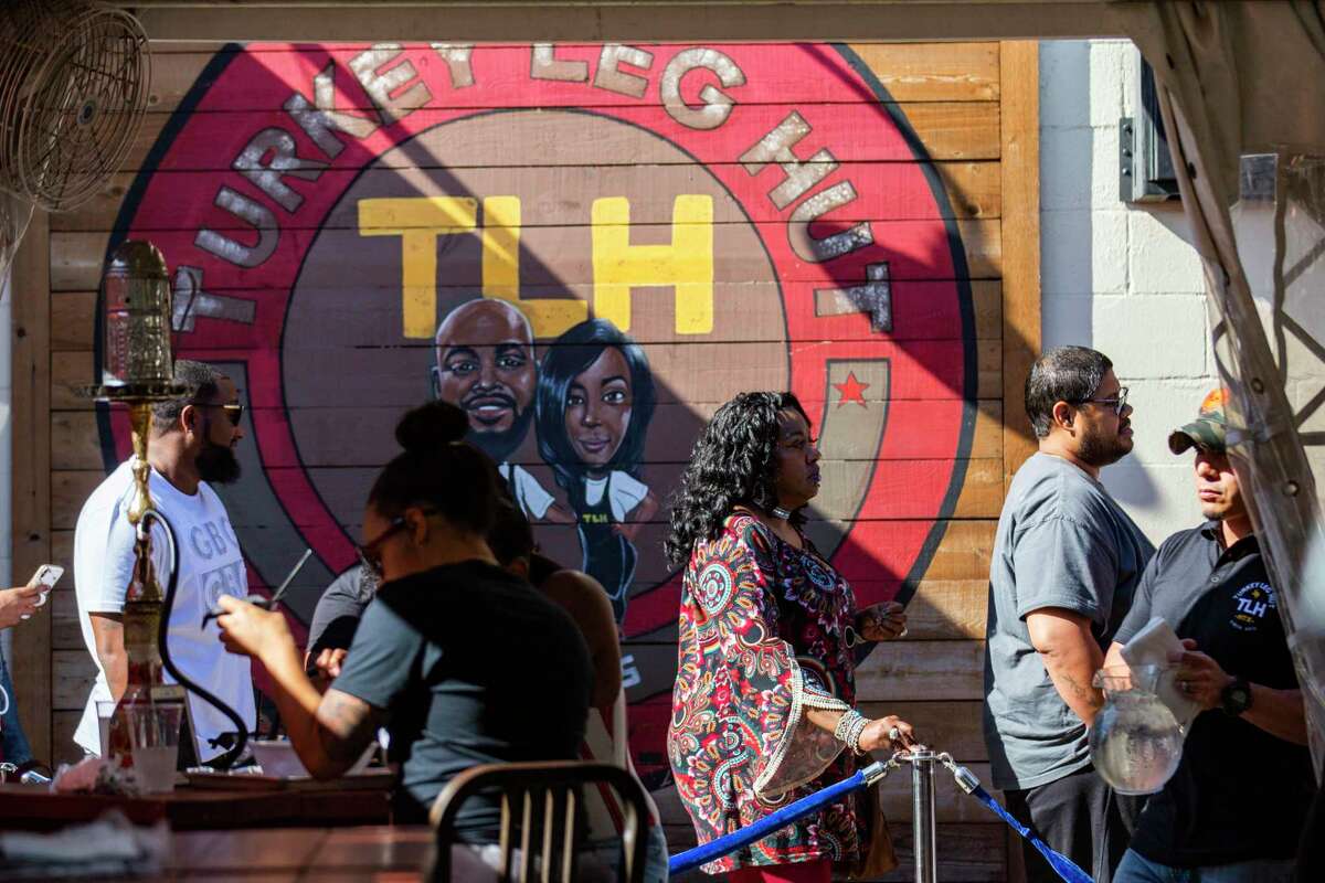 Customers waiting in line for a table at Turkey Leg Hut, a restaurant located in the Third Ward on Friday, Dec. 6, 2019, in Houston.