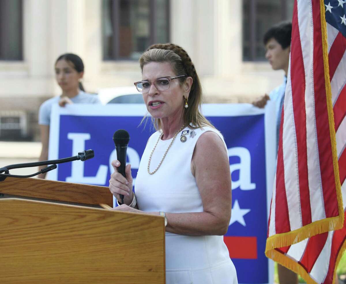 Leora Levy, shown in July 2021 as she announced her candidacy for state Senate outside the Greenwich Senior Center, has now set her sights on higher office. On Tuesday she announced her candidacy for the Republican nomination for the U.S. Senate, joining a crowded field of candidates looking to challenge incumbent Democratic U.S. Sen. Richard Blumenthal.