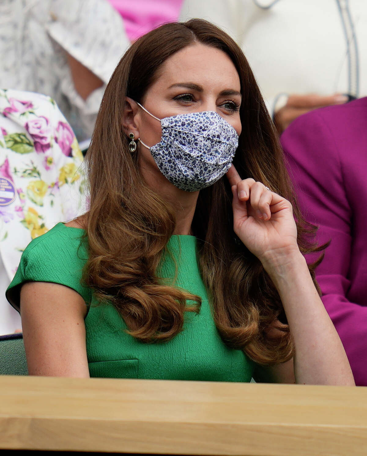 Kate, Duchess of Cambridge arrives to watch the women's singles final between Australia's Ashleigh Barty and w17 on day twelve of the Wimbledon Tennis Championships in London, Saturday, July 10, 2021.