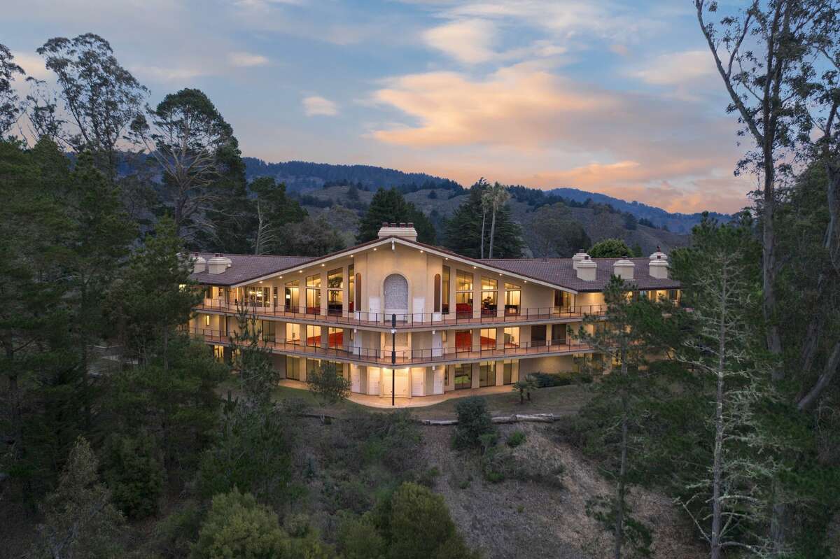 The massive home is perched on a hilltop about an hour south of San Francisco, overlooking the Pacific Ocean. 