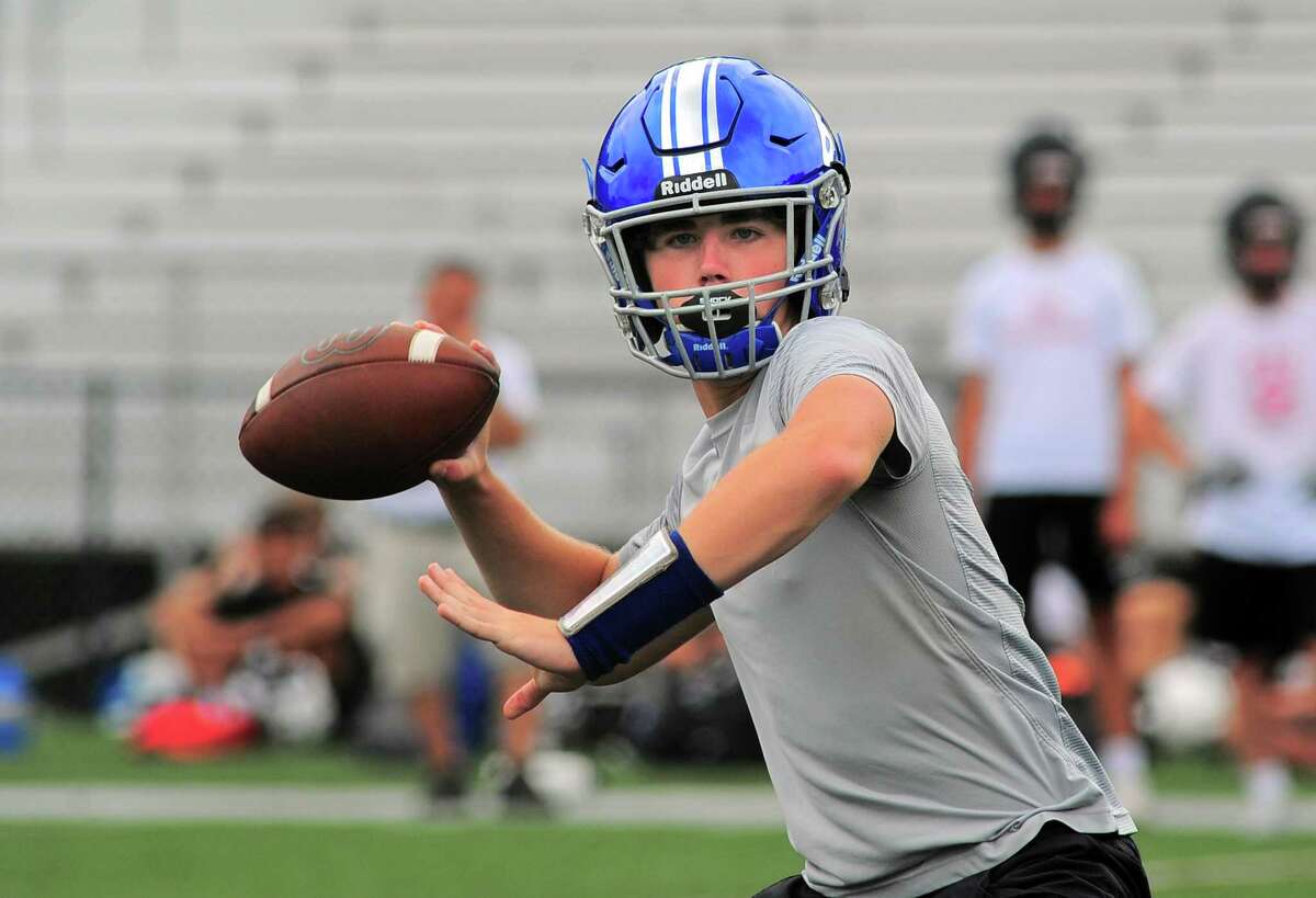 Fairfield Ludlowe QB Jackson Cook during Grip It and Rip It 7-on-7 football tournament action in New Canaan, Conn., on Saturday July 10, 2021.