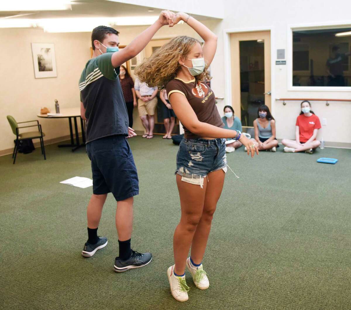 Josh Winston and Jordyn Libow, both 17, playing the roles of Jamie and Cathy in "The Last Five Years," rehearse choreography at River House in the Cos Cob section of Greenwich, Conn. Sunday, July 11, 2021. Unlike many of the arts organizations in town, Greenwich Arts Alliance never closed during the COVID-19 pandemic. The nonprofit, which uses therapeutic arts programs to educate students and seniors, began rehearsal in person again during the first week in June and plans to host two upcoming shows in mid-and-late July.