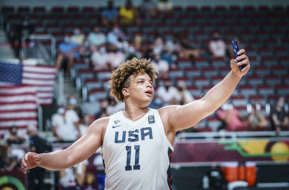 Port Arthur's Kenneth Lofton Jr. poses for a picture after winning gold with Team USA at the U-19 FIBA World Cup in Riga, Latvia.