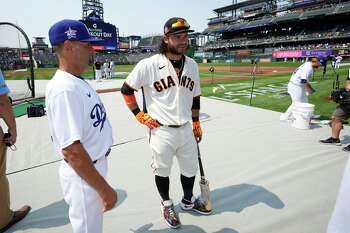 03.04.2013. Los Angeles, California, USA. San Francisco Giants shortstop Brandon  Crawford (35) during the Major League Baseball game between the Los Angeles  Dodgers and the San Francisco Giants at Dodger Stadium in