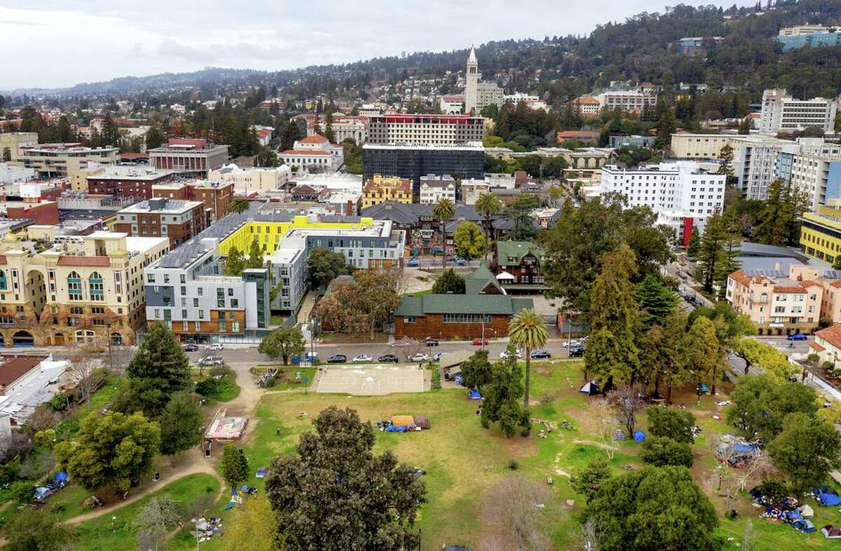The UC Berkeley campus, with People’s Park in the foreground, is the subject of a lawsuit that questions the impact of the university on the city of Berkeley.