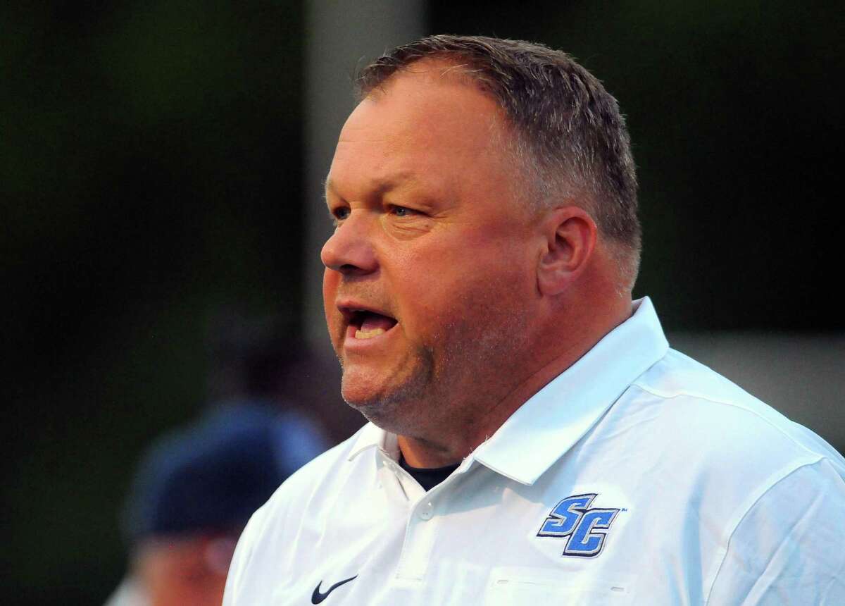 Southern Conn. coach Tom Godek during action against Gannon in New Haven in 2019.