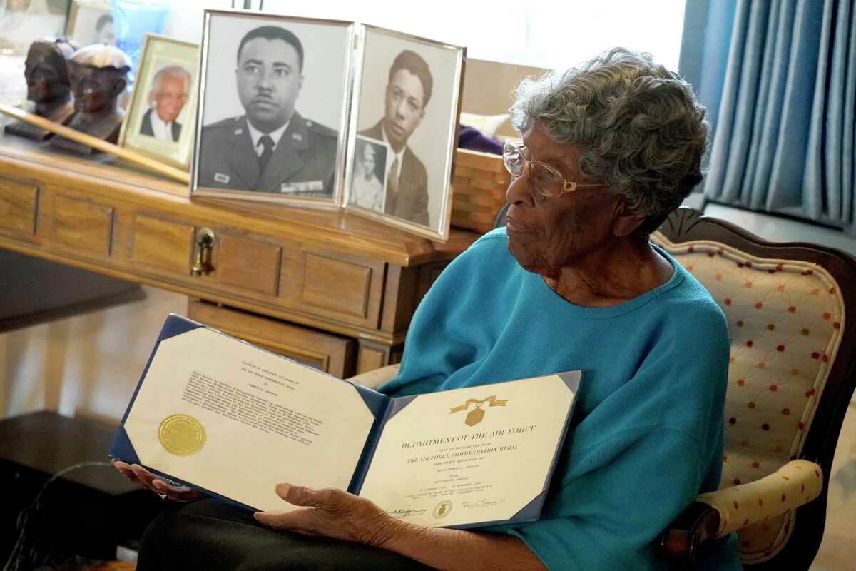 World War II veteran Maj. Fannie Griffin McClendon at her home, Thursday, June 10, 2021, in Tempe, Ariz. McClendon had a storied history as a member of the 6888th Central Directory Postal Battalion battalion that made history as being the only all-female, black unit to serve in Europe during World War II.