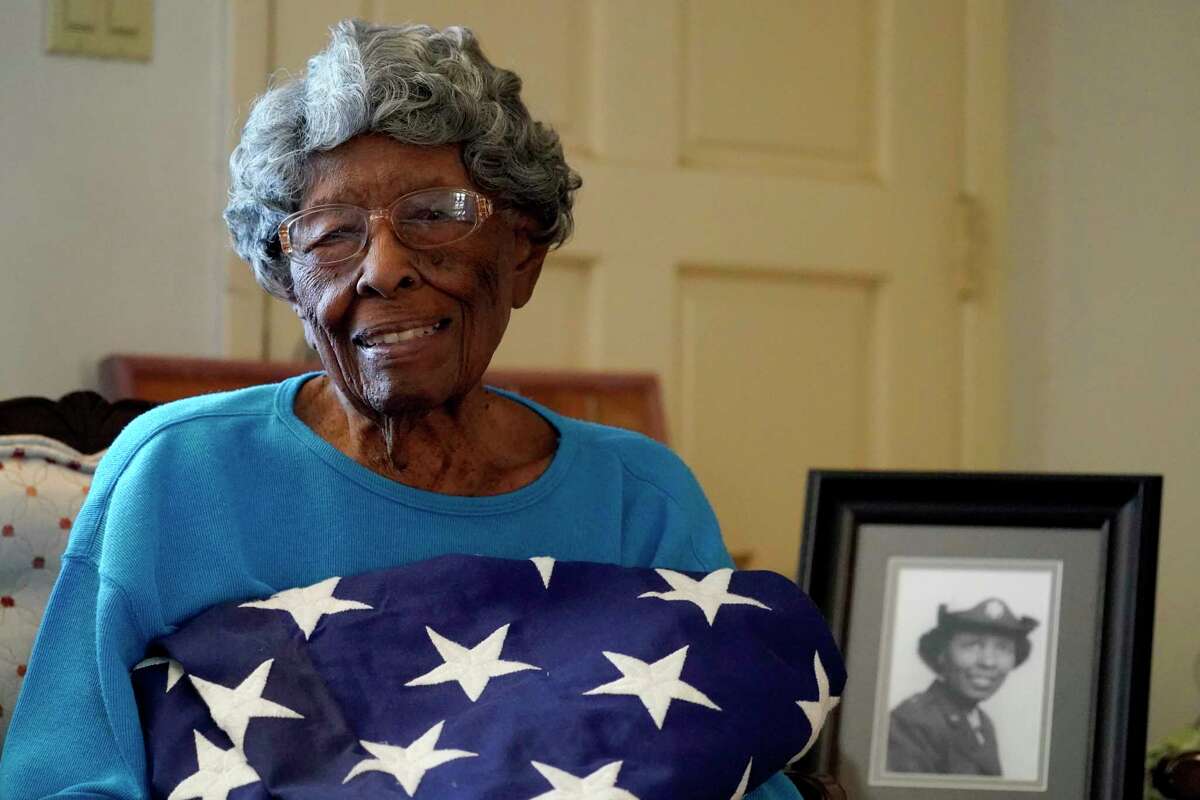 World War II veteran Maj. Fannie Griffin McClendon at her home, Thursday, June 10, 2021, in Tempe, Ariz. McClendon had a storied history as a member of the 6888th Central Directory Postal Battalion battalion that made history as being the only all-female, black unit to serve in Europe during World War II.