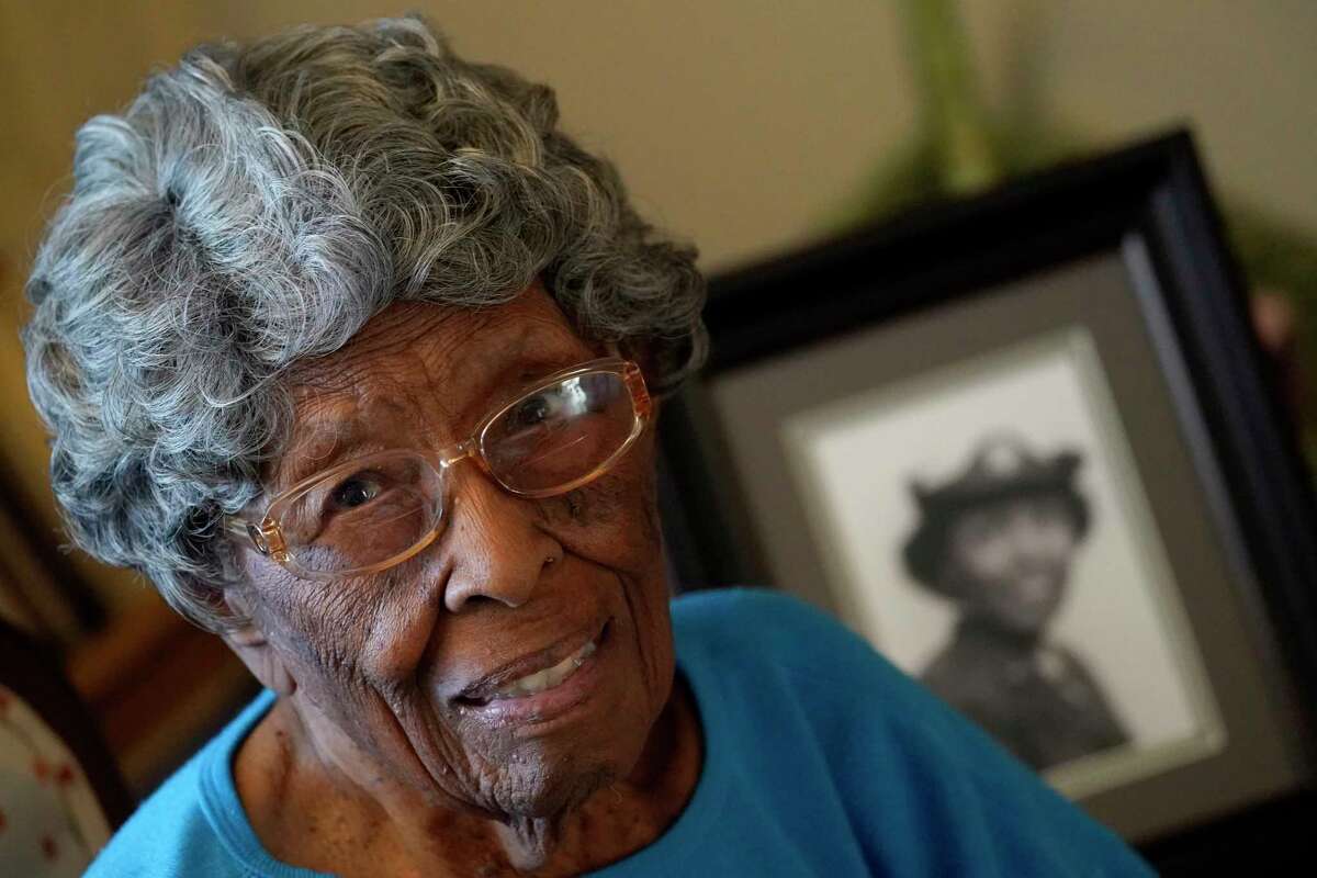World War II veteran Maj. Fannie Griffin McClendon at her home, Thursday, June 10, 2021, in Tempe, Ariz. McClendon had a storied history as a member of the 6888th Central Directory Postal Battalion battalion that made history as being the only all-female, black unit to serve in Europe during World War II.