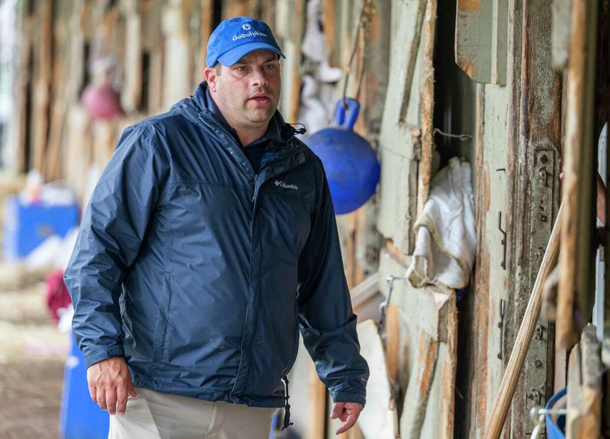 Trainer Brad Cox in the barn area of the Oklahoma Training Center adjacent to the Saratoga Race Course Monday July 13, 2021 in Saratoga Springs, N.Y. . Photo Special to the Times Union by Skip Dickstein