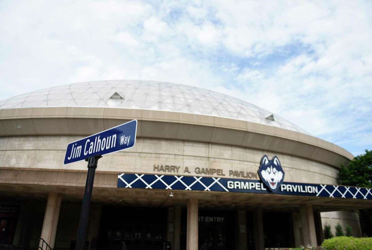 Harry A. Gampel Pavilion is located on Jim Calhoun Way, named after the former UConn men's basketball coach, on the UConn main campus in Storrs, Conn. Wednesday, June 9, 2021.
