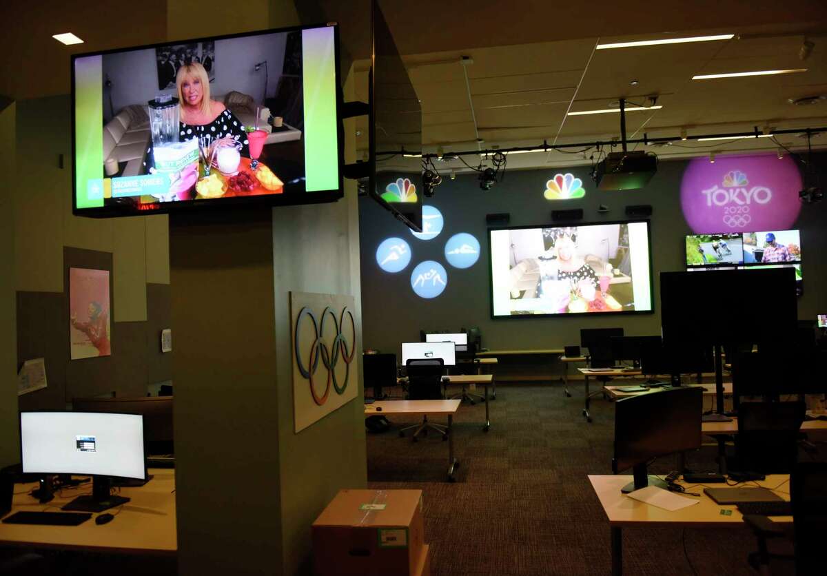 The highlights factory is set up for Olympic coverage at NBC Sports headquarters in Stamford, Conn. Tuesday, July 13, 2021. NBC Sports is preparing to cover the Tokyo 2020 Olympic Games, which were postponed a year, in a different way than usual due to the lingering pandemic.