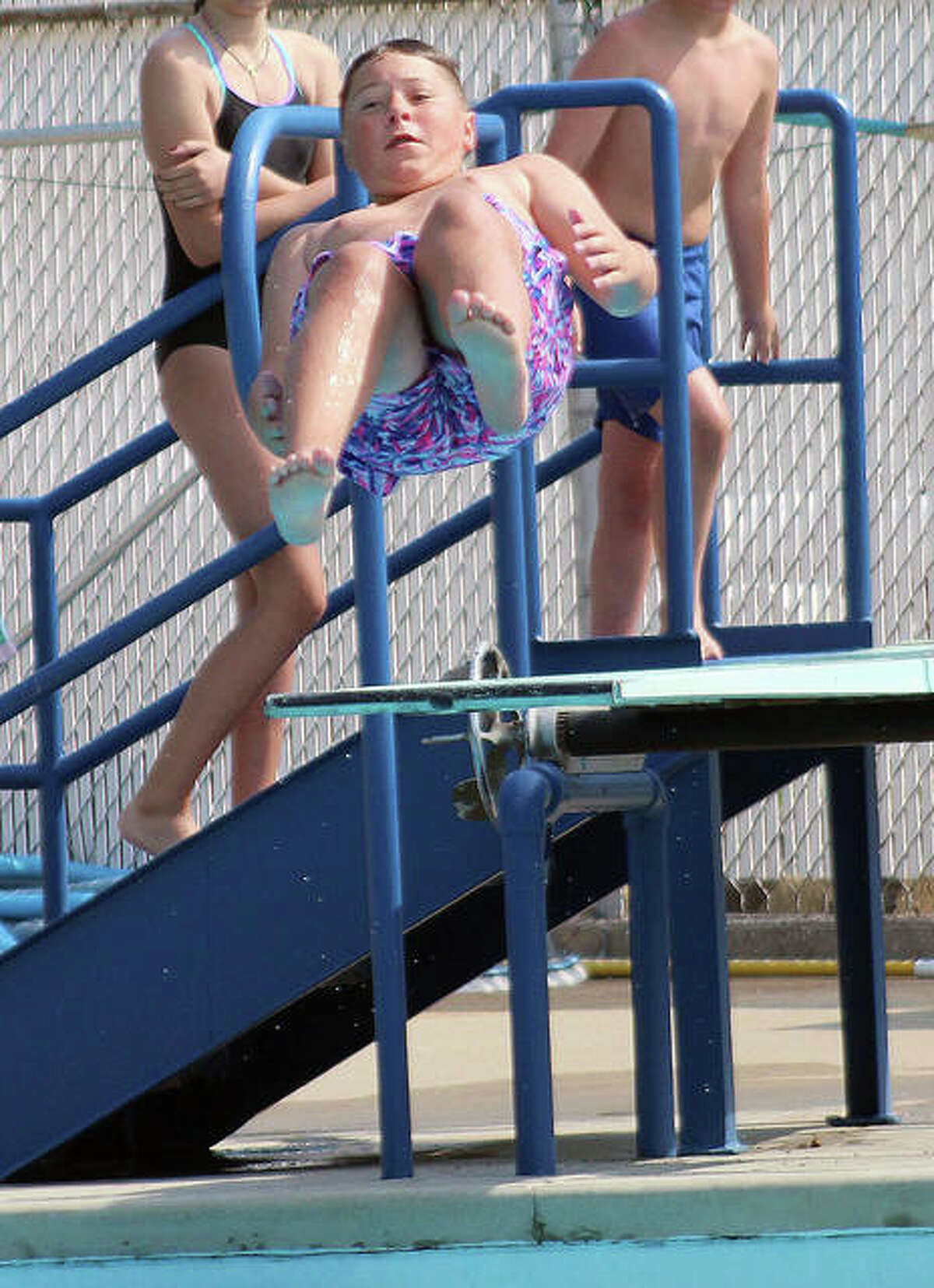 Luke Davis of Summers Port finished second in the Boys 15-18 division in Tuesday’s home dive meet against Paddlers of Granite City. Summers Port won the dual 41-37. The two teams are scheduled to square off Saturday in the Southwestern Illinois Swim Association Dive championship meet at Paddlers.