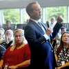 The crowd listens as City Manager Kyle Hayes responds to a resident's questions during the town hall meeting held by Beaumont city council Tuesday at The Event Centre to discuss the purchase of the AT&T Building and proposed riverfront development. Photo made Tuesday, July 13, 2021 Kim Brent/The Enterprise