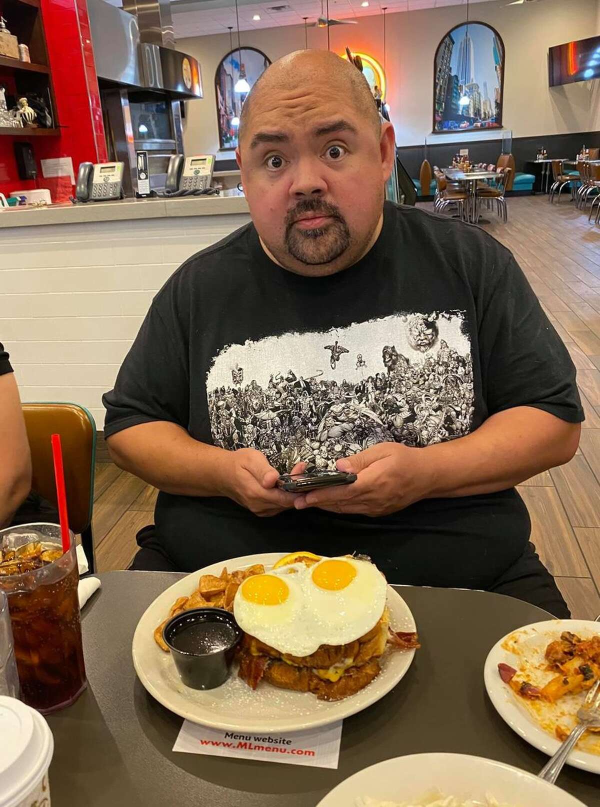 Gabriel Iglesias is nearing the end of his 27-show stint, but not before giving a local restaurant some of his business. 