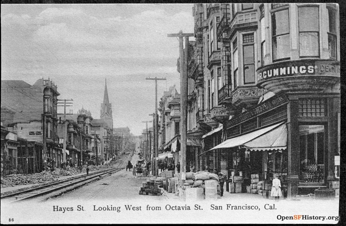 The view of Hayes and Octavia in Hayes Valley, San Francisco, circa 1907.