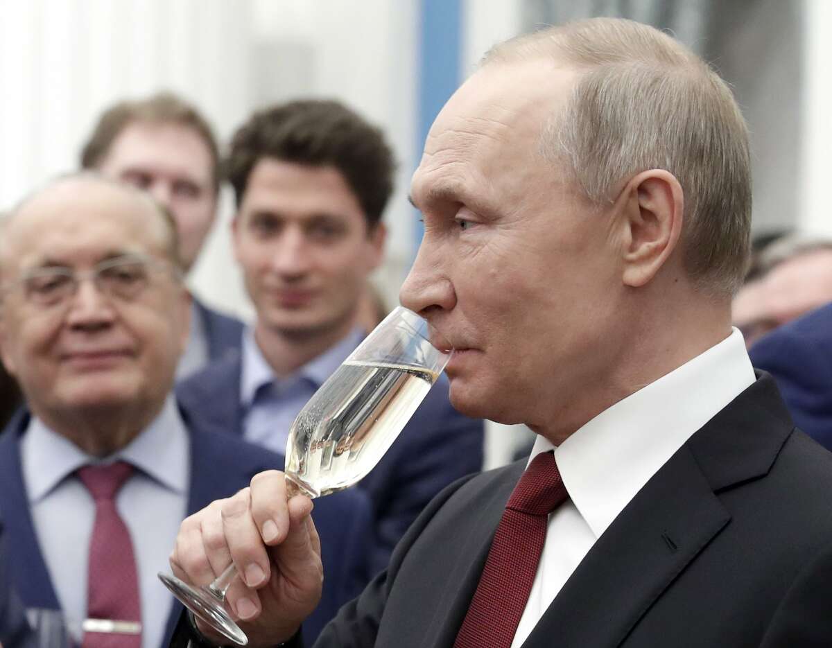 Russian president Vladimir Putin, seen here in 2020, has signed a law prohibiting French Champagne that's imported into Russia from being labeled as Champagne. Only Russian sparkling wine may be called Champagne in Russia.