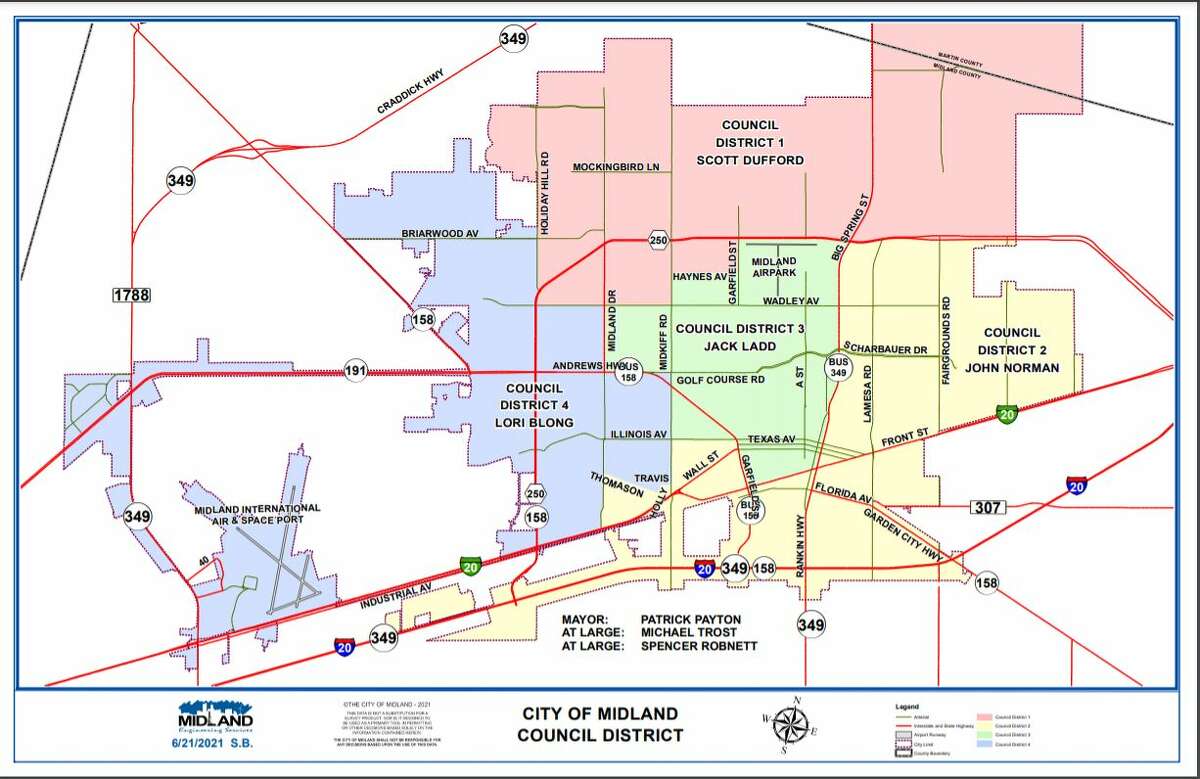 Midland City Council district map