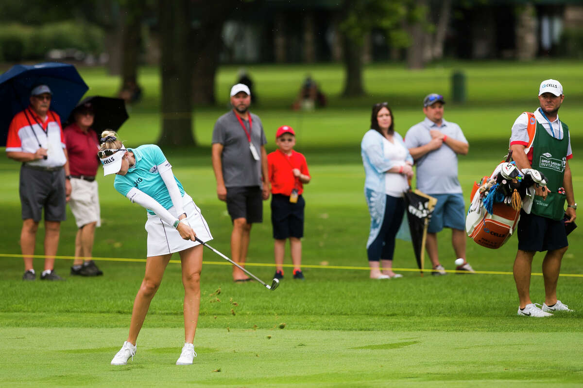 LPGA player Nelly Korda plays the 1st hole during round two of the Dow Great Lakes Bay Invitational Thursday, July 15, 2021 at the Midland Country Club. (Katy Kildee/kkildee@mdn.net)