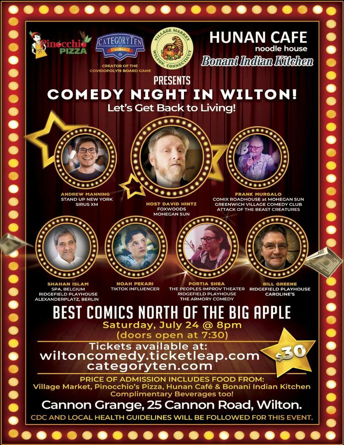 Now that businesses are fully reopening amid the coronavirus pandemic, CategoryTen, local restaurants, Cannon Grange, Shahan Islam of Wilton, and comedians are trying to bring back quality live entertainment with a Comedy Night in the town at the community organization on Saturday, July 24, at 8 p.m.