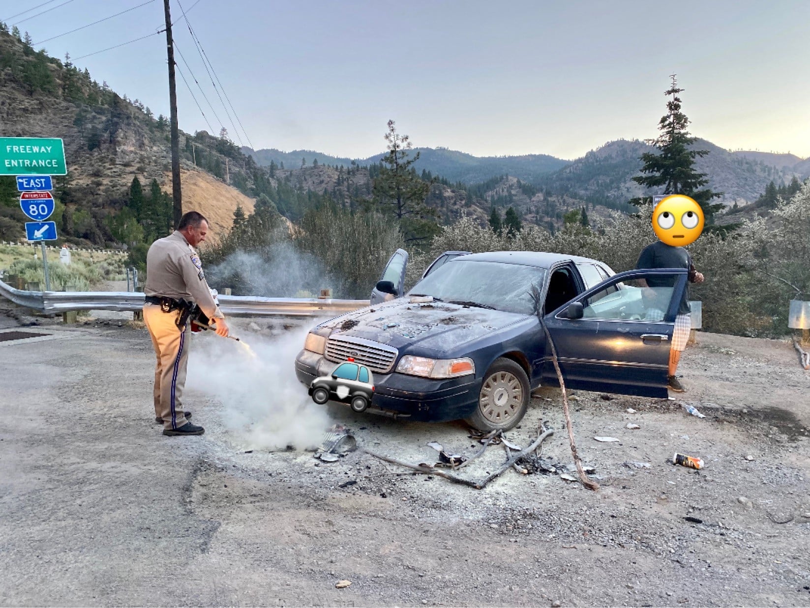 Man sets own car ablaze on I-80 to scare off 'the bears'