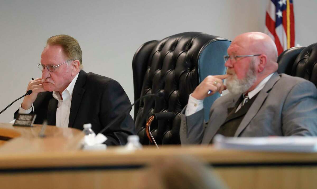 Montgomery County Judge Mark Keough, left, said he traveled to Austin last week to express the county’s “disapproval” of the redistricting plan and Precinct 2 Commissioner Charlie Riley said his concern was the redistricting of the school districts.