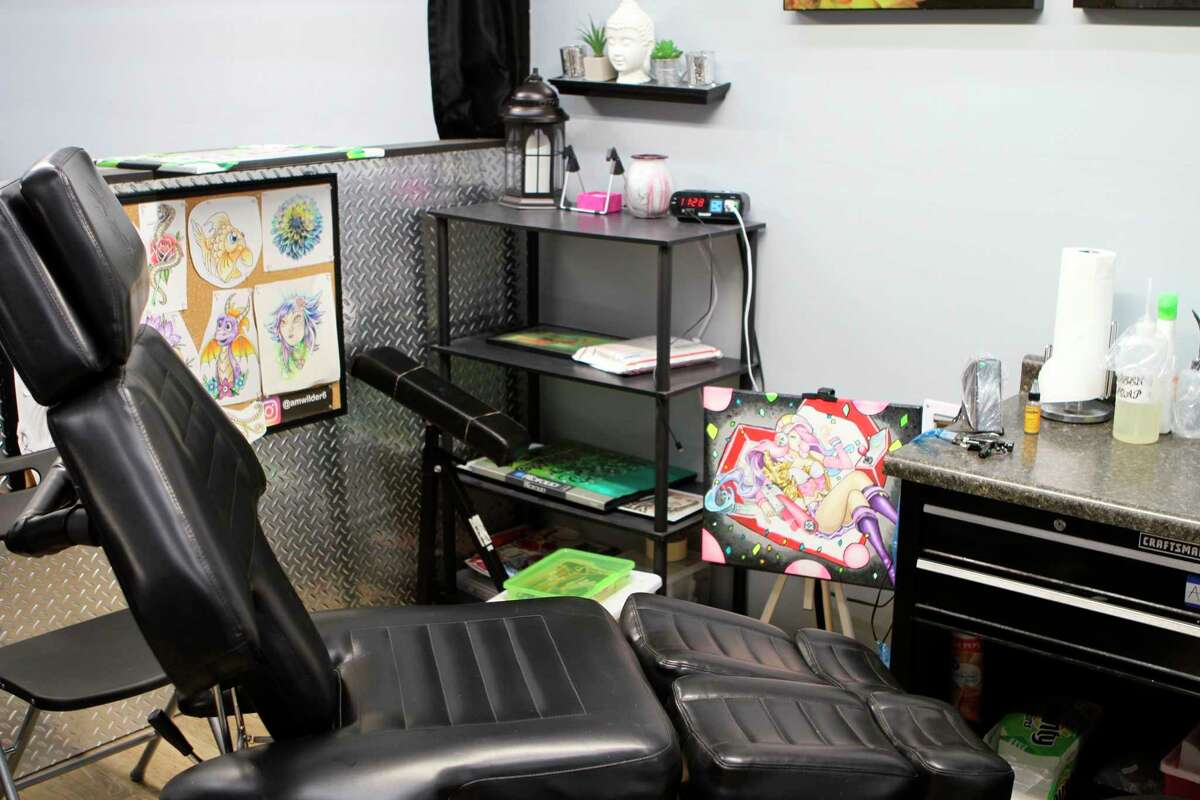 Tattoo station inside of Dawg Tags Tattoo Parlor. Owner Dennis Cook said he prefers if each artist has their own station to make custom. (Pioneer photo/Gena Harris)