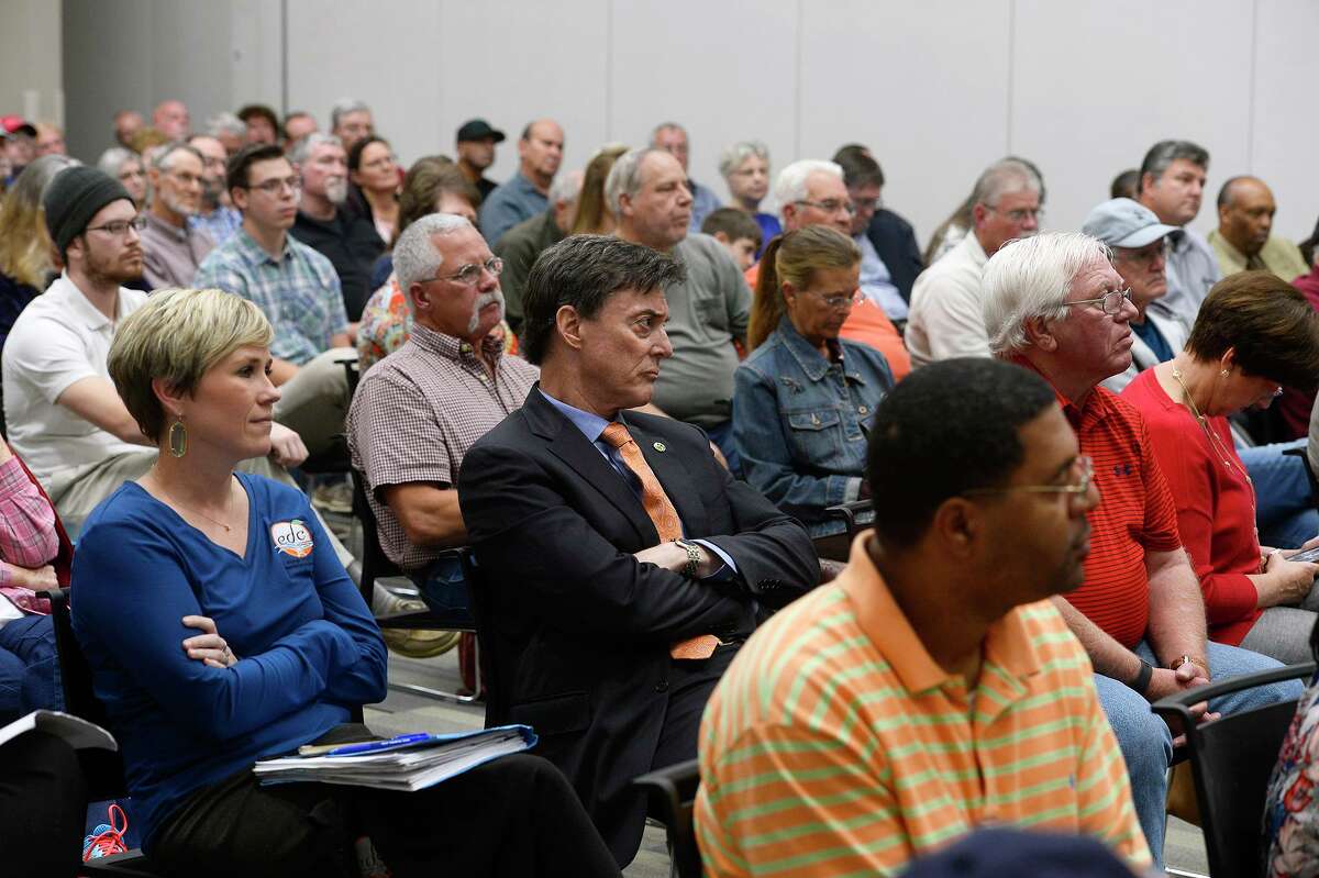 Residents pack the meeting room for a public forum on the Orange County Hospital District election at Lamar State College-Orange on Thursday evening. Photo taken Thursday 11/30/17 Ryan Pelham/The Enterprise