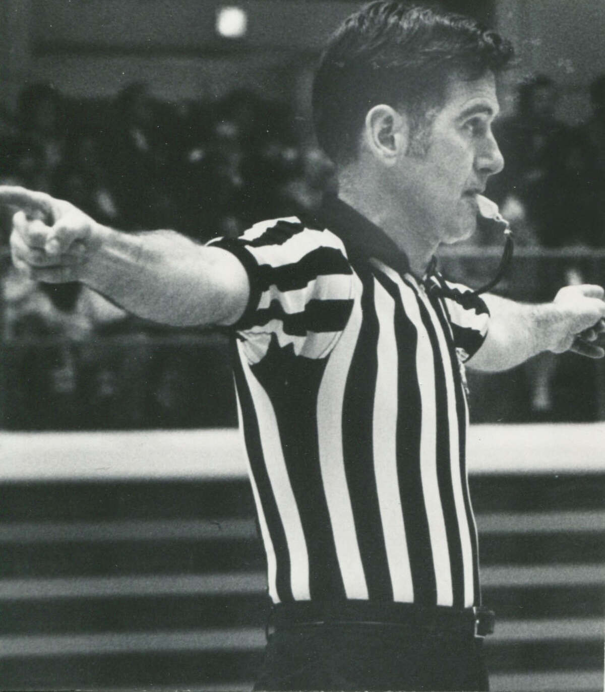 Midland County Sports Hall of Fame member Kay Melvin officiates a high school basketball game in this undated photo. 