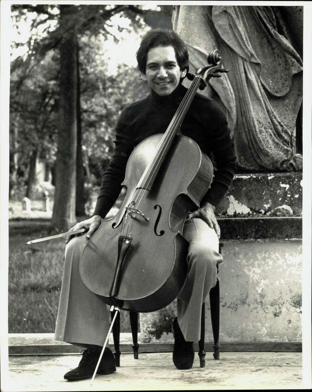 Gilberto Munguia was an affiliate artist at Trinity University in 1977; this photo appeared in the San Antonio Express, Feb. 5, 1977, with a story on his upcoming concerts.