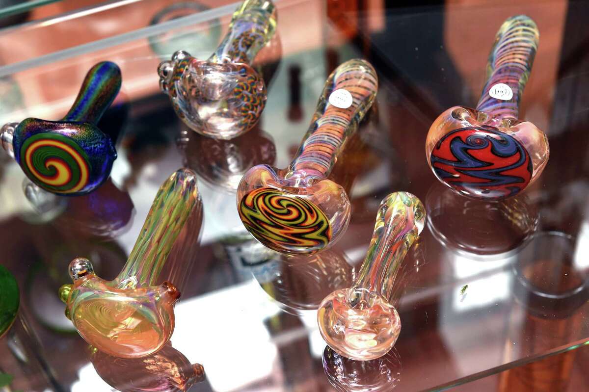 Hand-blown glass pipes by Mary "Melt" of Fairfield for sale at Bangarang in Wallingford on July 16, 2021.