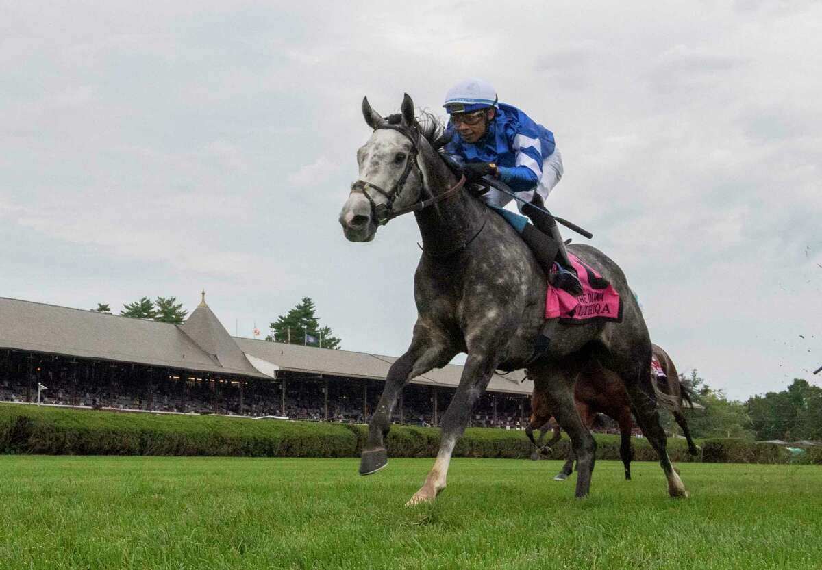 Althiqa ridden by Manuel Franco wins the 83rd running of The Diana at the Saratoga Race Course Saturday July 17, 2021 in Saratoga Springs, N.Y. Photo Special to the Times Union by Tim Lanahan/Skip Dickstein Photography