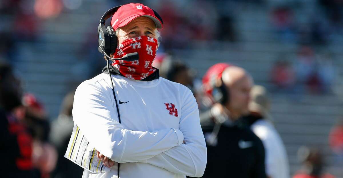 Houston Cougars head coach Dana Holgorsen seen on the sidelines during the second quarter of an NCAA game against the UCF Knights at TDECU Stadium on Saturday, Oct. 31, 2020, in Houston.