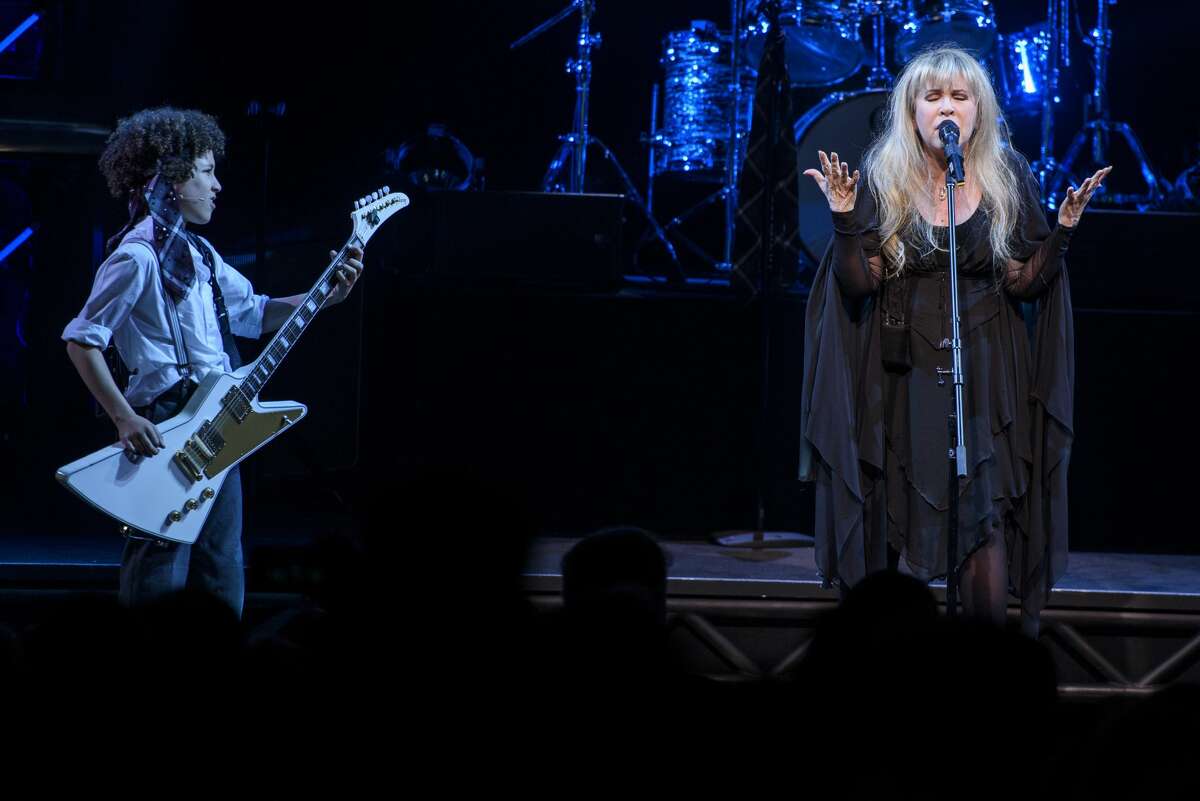 Stevie Nicks of the band Fleetwood Mac performs live on stage with the cast of "School of Rock - The Musical" at the Winter Garden Theatre on April 26, 2016 in New York City. 
