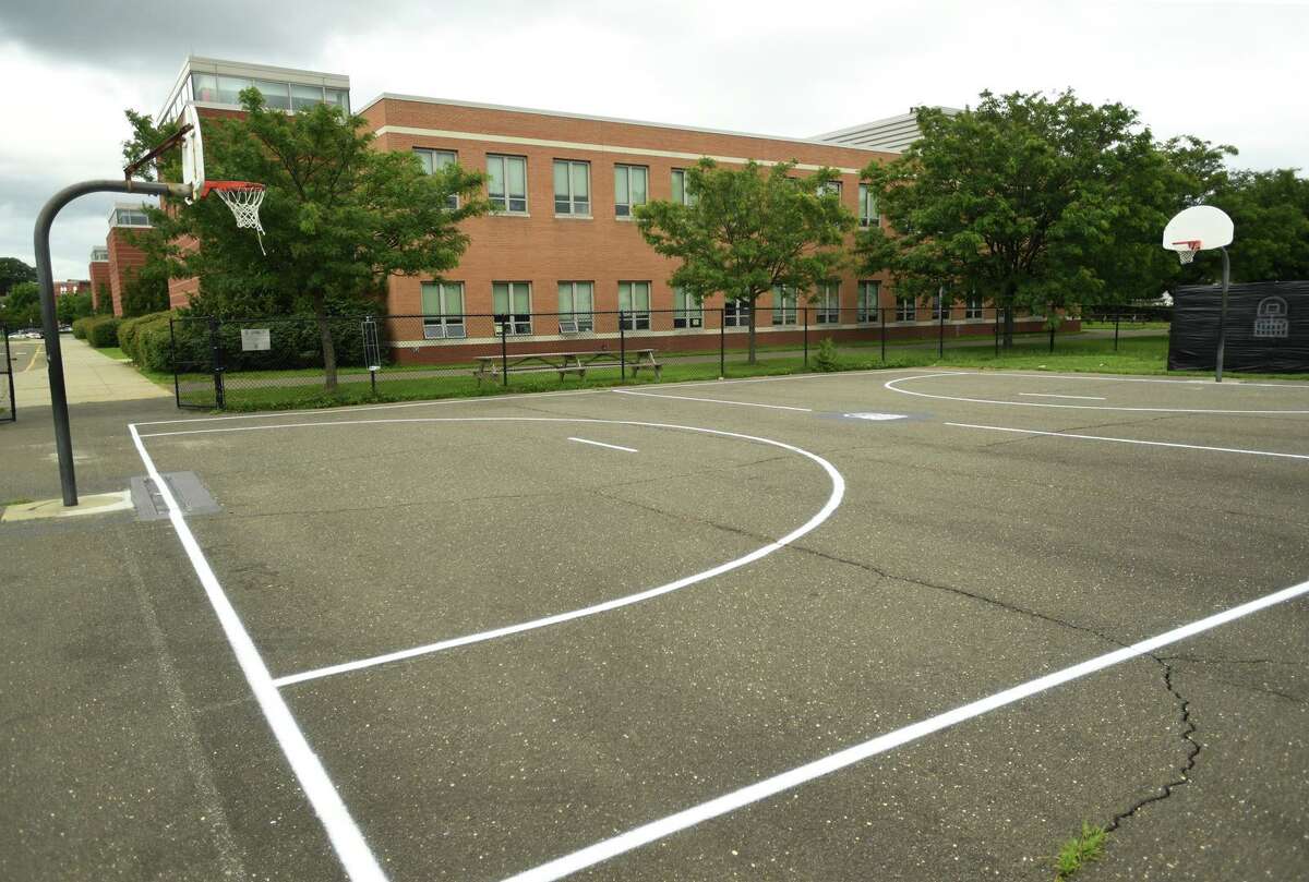 The multi-use courts outside Cesar Batalla School in Bridgeport, Conn. on Monday, July 19, 2021.