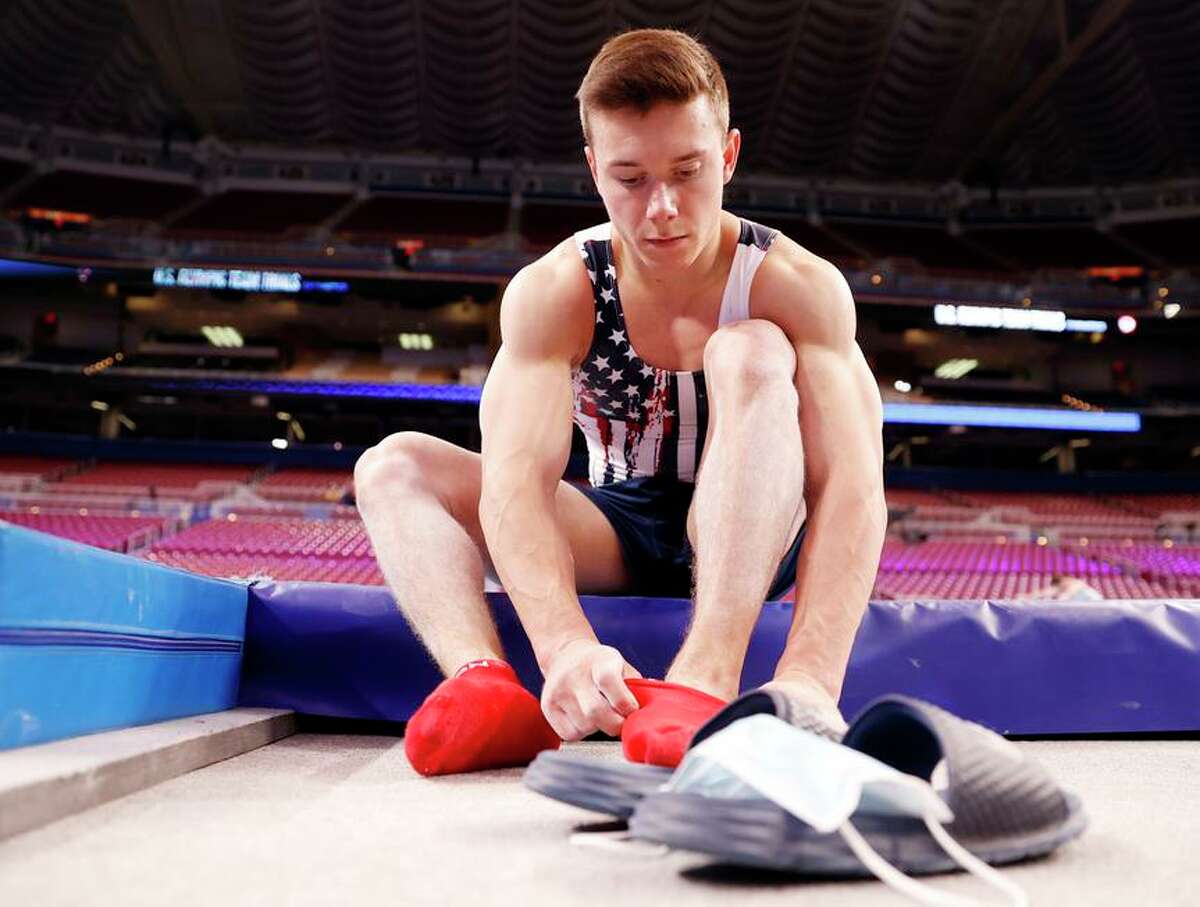Malone prepares before competing in the floor exercise at the U.S. Men’s Gymnastics Olympic Trials on June 26.