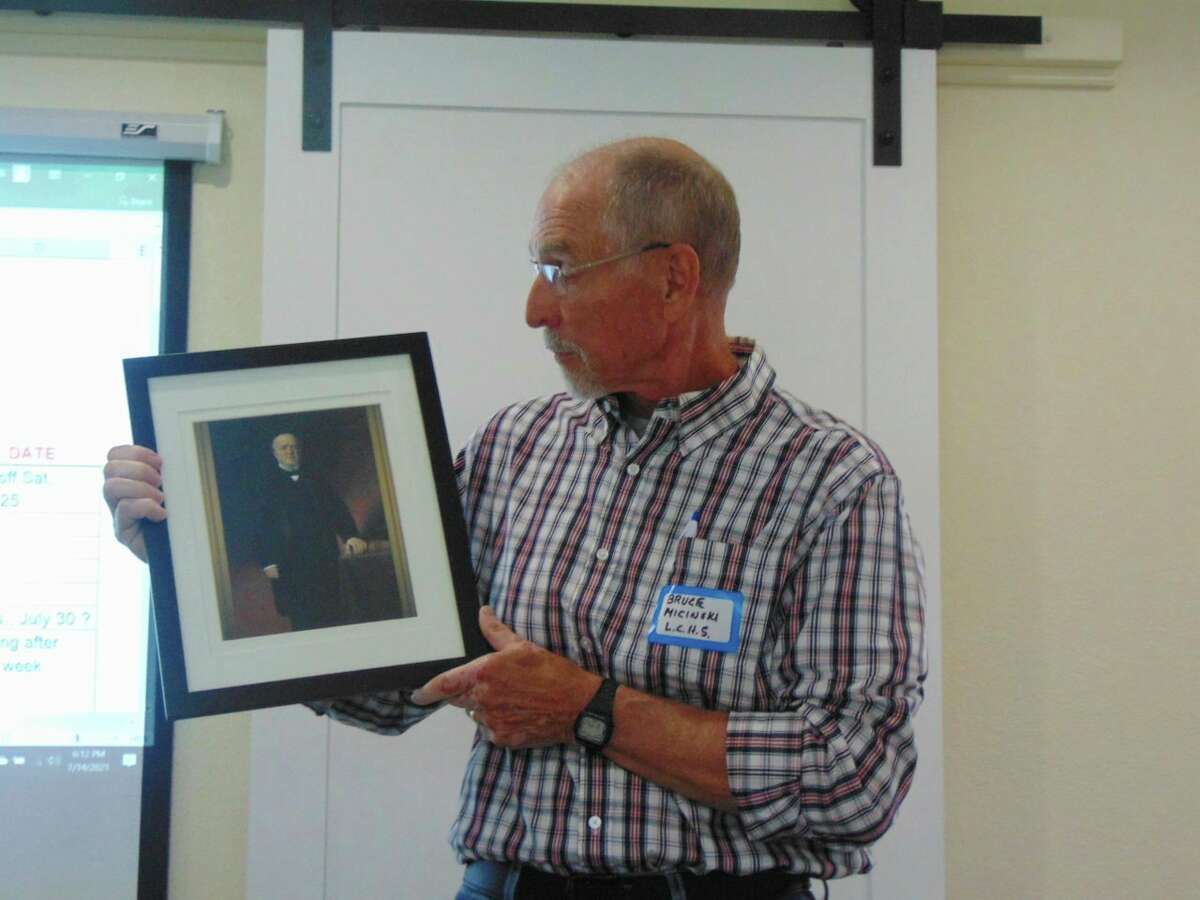 Lake County Historical Society President Bruce Micinski presented a summary of early Lake County history, and presented a picture of Gov. Baldwin, who the town is named for. (Star photo/Shanna Avery)
