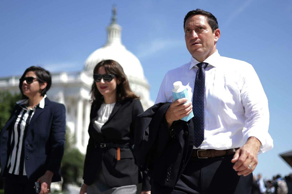 WASHINGTON, DC - JULY 13: Texas State Rep. Trey Martinez Fischer (R) (D-District 116) leaves after a news conference on voting rights outside the U.S. Capitol July 13, 2021 in Washington, DC. More than sixty Texas House Democrats left the state overnight to Washington, DC, in order to block a voting restrictions bill by denying a Republican quorum. Texas Governor Greg Abbott has threatened to arrest the legislators when they return to the state. (Photo by Alex Wong/Getty Images)