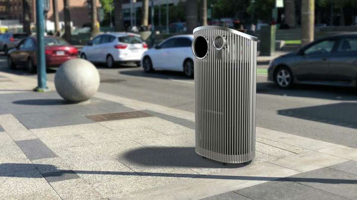 San Francisco officials have selected the Slim Silhouette, shown in a rendering on the Embarcadero, as the city’s new trash receptacle.